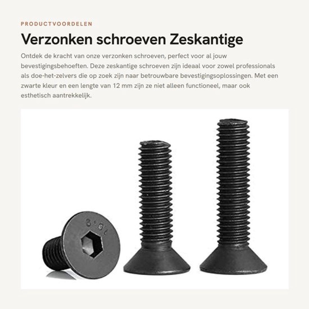 Verzonken Schroeven 20 Stuks - Zeskantige Bevestigingsschroeven - Platte Kop - M4 x 12 mm - Diameter Draad M4 - Kleur Zwart