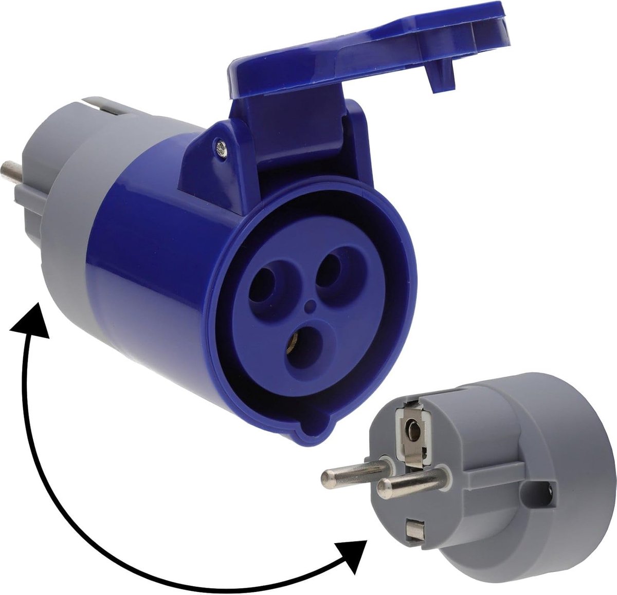 SnelShoppen - Schuko Plug naar 16A Blauw Command Adapter, Caravan Camping Voedingsadapter, Weerbestendig, Universele Geschiktheid voor Campings en Mot