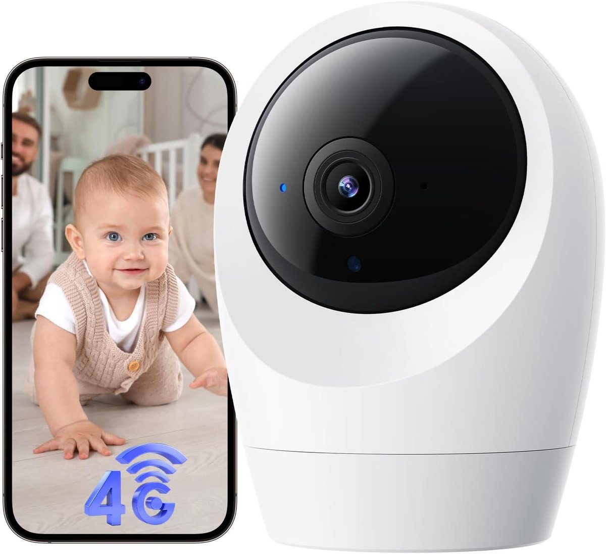 SnelShoppen - 4G LTE Beveiligingscamera Indoor met SIM Kaart, 24/7 Opname, 2K PTZ Camera 360°, Bewegingsdetectie en Twee-Weg Audio