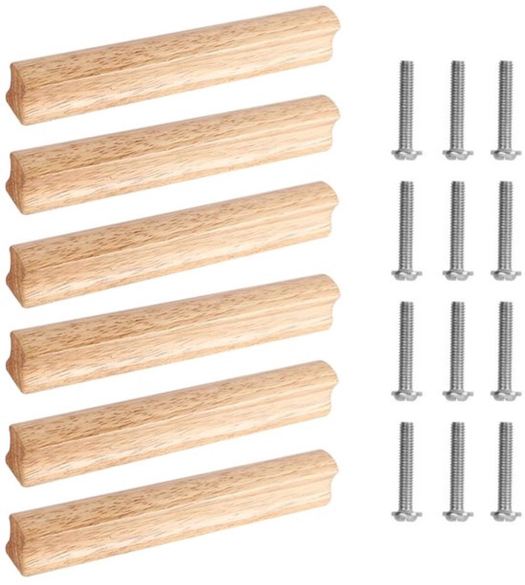 Houten Handvat Massief - Houten Meubellade Handgreep - Universele Houten Handgreep - 6 Stuks - Inclusief Schroeven - Duurzaam Hout - Meubelhandgreep
