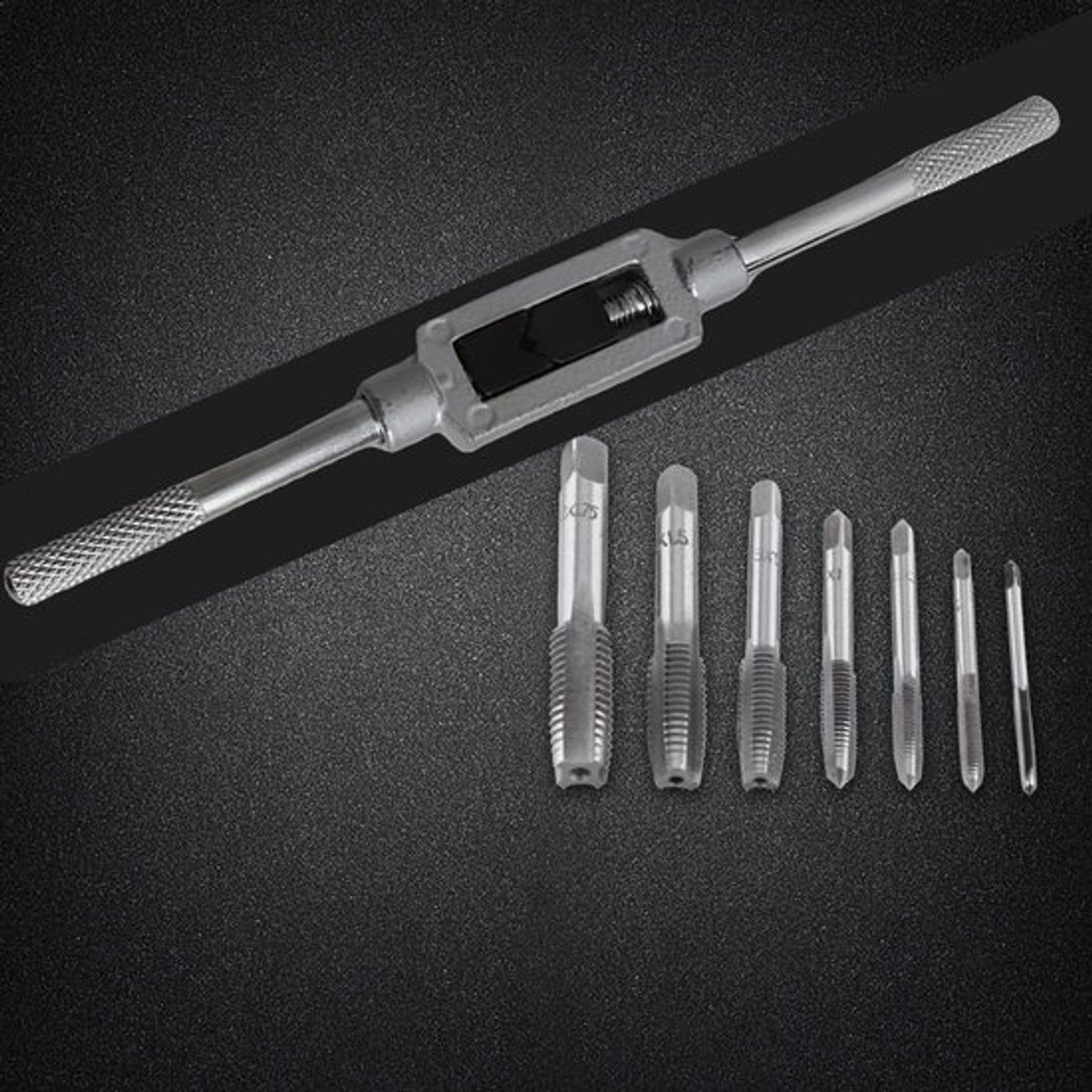 Tapset 7-Delig - Verstelbare Moersleutelset - Metrische Draad M3/M4/M5/M6/M8/M10/M12 - Stalen Handvat - Voor Aluminium/Hout/Plastic - Kraanset