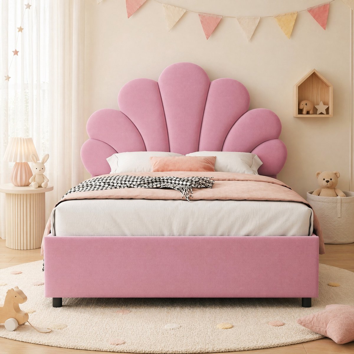 COVREO Bedframe 90x200 cm roze, fluweel, opbergruimte, zonder matras