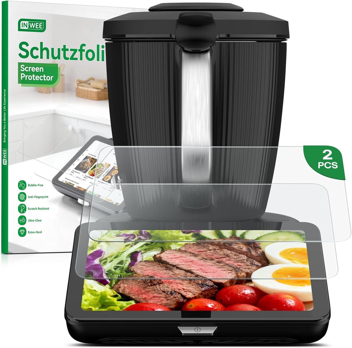 2 Stuks Tempered Glass Screen Protector voor Thermomix TM7, 9H HD Bescherming tegen Krassen en Breuken, Inclusief Installatietool voor Eenvoudige Montage