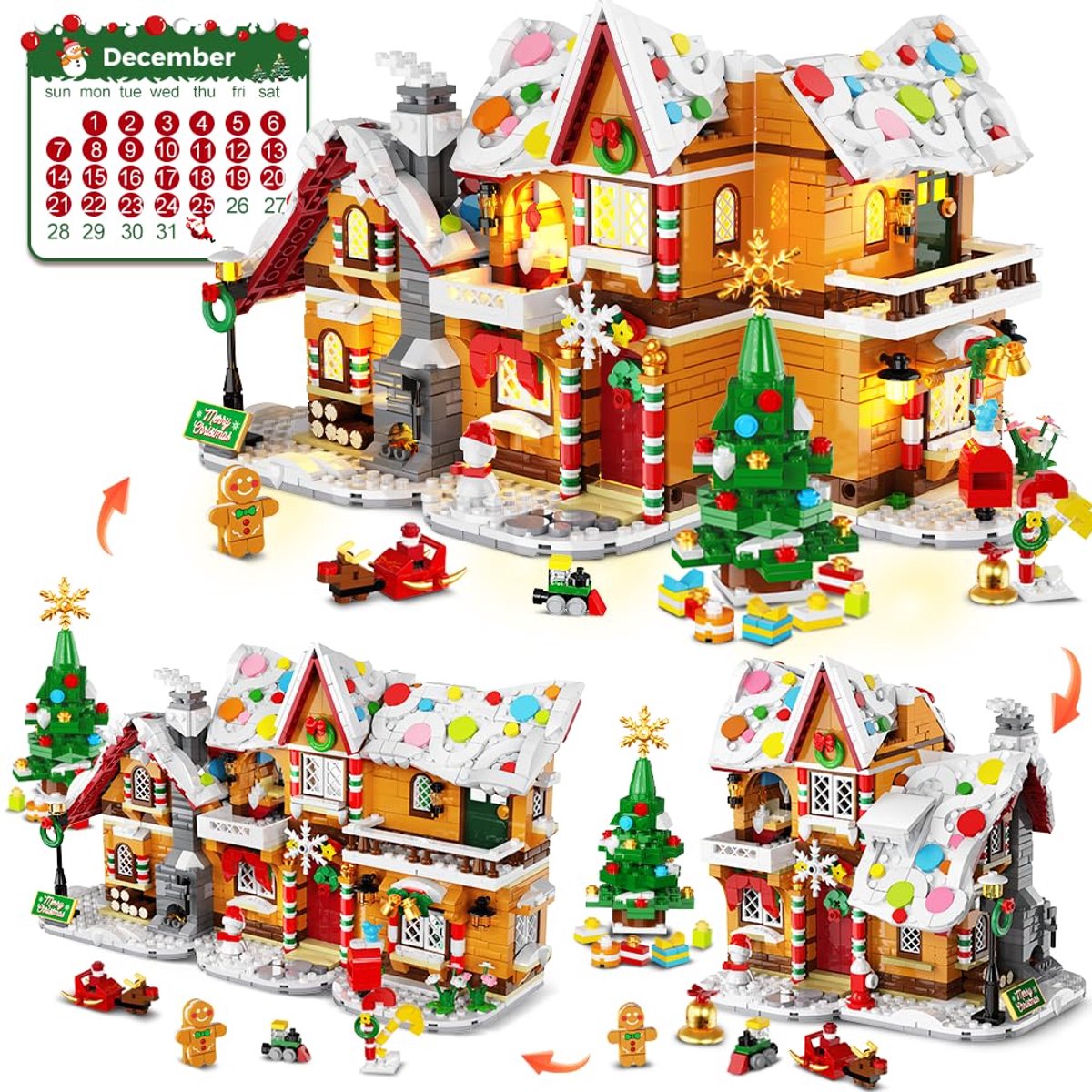 HOGOKIDS Adventkalender 2026 Peperkoekhuis - 1452 Delen Met LED Licht 24 Dagen Kerst Countdown Bouwpakket voor Volwassenen & Kinderen 10+