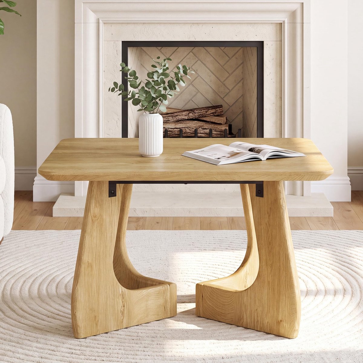LITTLE TREE 80 cm Vierkante Salontafel - Rustiek midden-eeuws design met speciale pootconstructie - Geschikt voor kleine ruimtes woonkamer slaapkamer - Lichtbruin