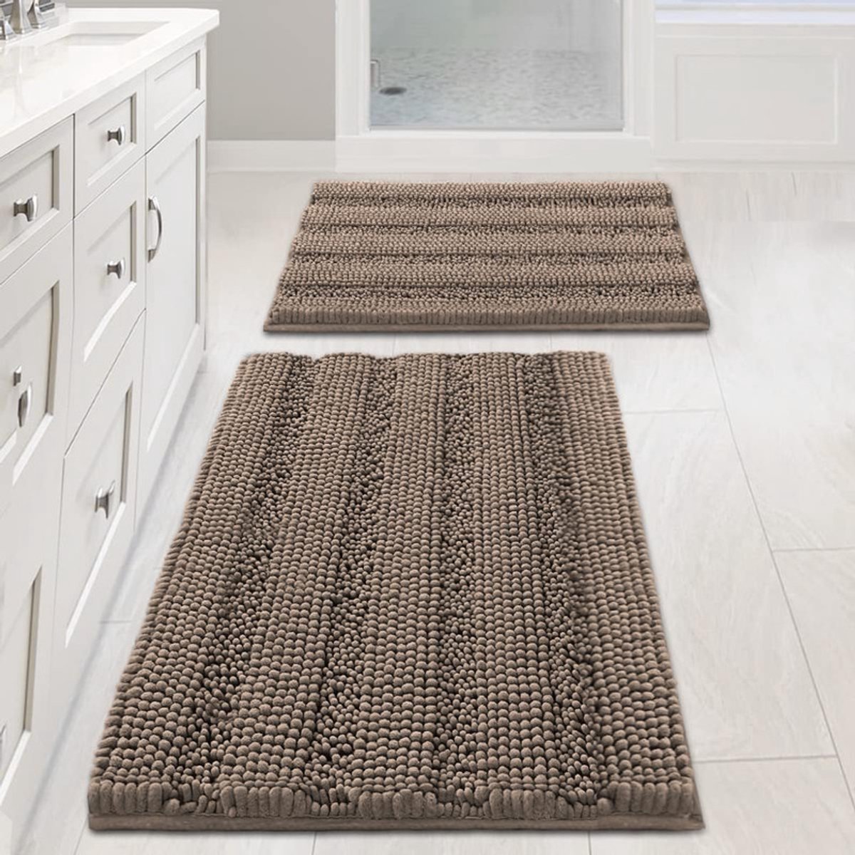 Badmatten Set 2-delig - Extra Dikke Chenille - 50x80 cm & 43x60 cm - Antislip & Superabsorberend - Machinewasbaar - Bruin