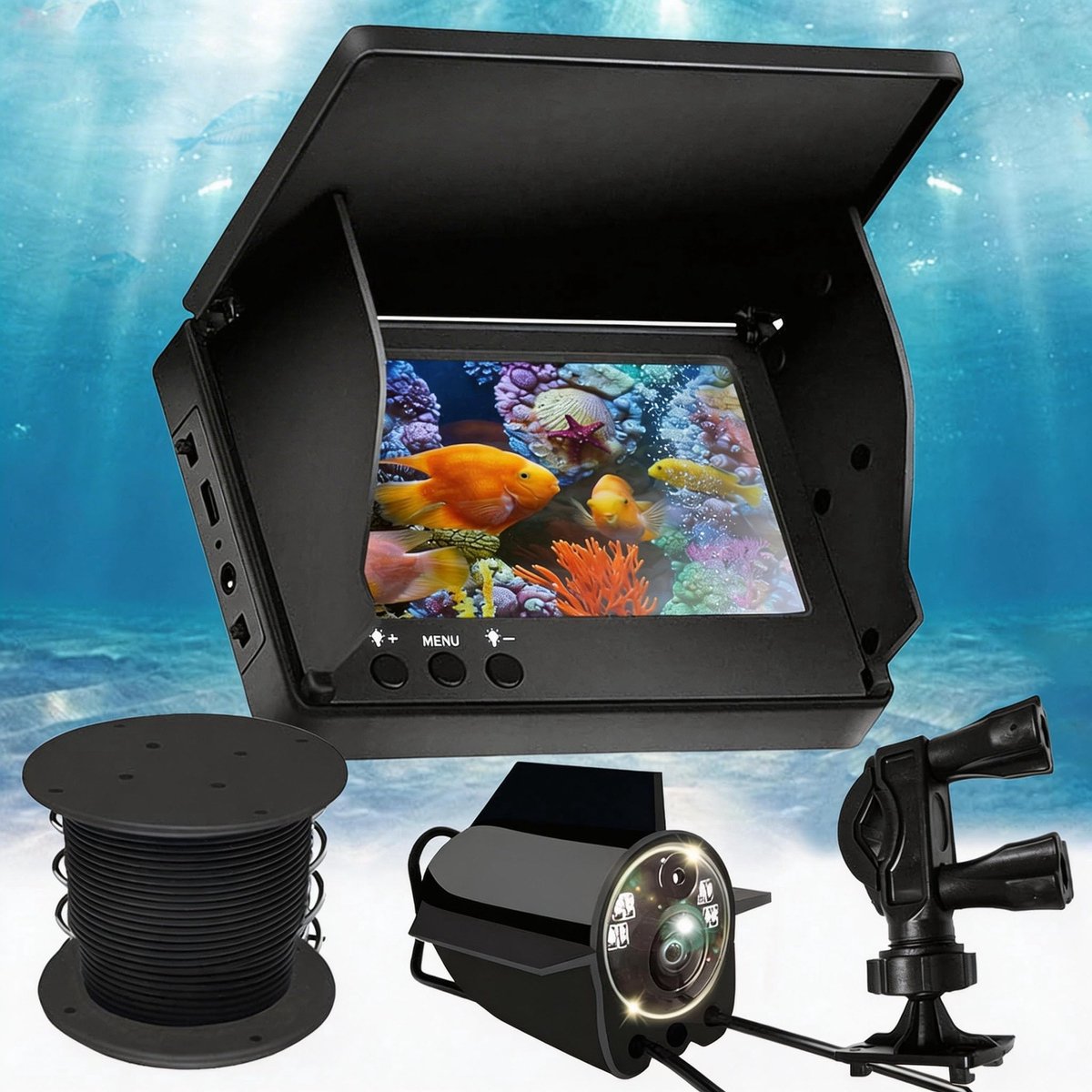 SnelShoppen - Onderwatercamera voor visserij, waterproof IP65, 5 inch IPS-display, 8000 mAh accu, 30 m kabel, 220 graden groothoek voor zeevissen en i