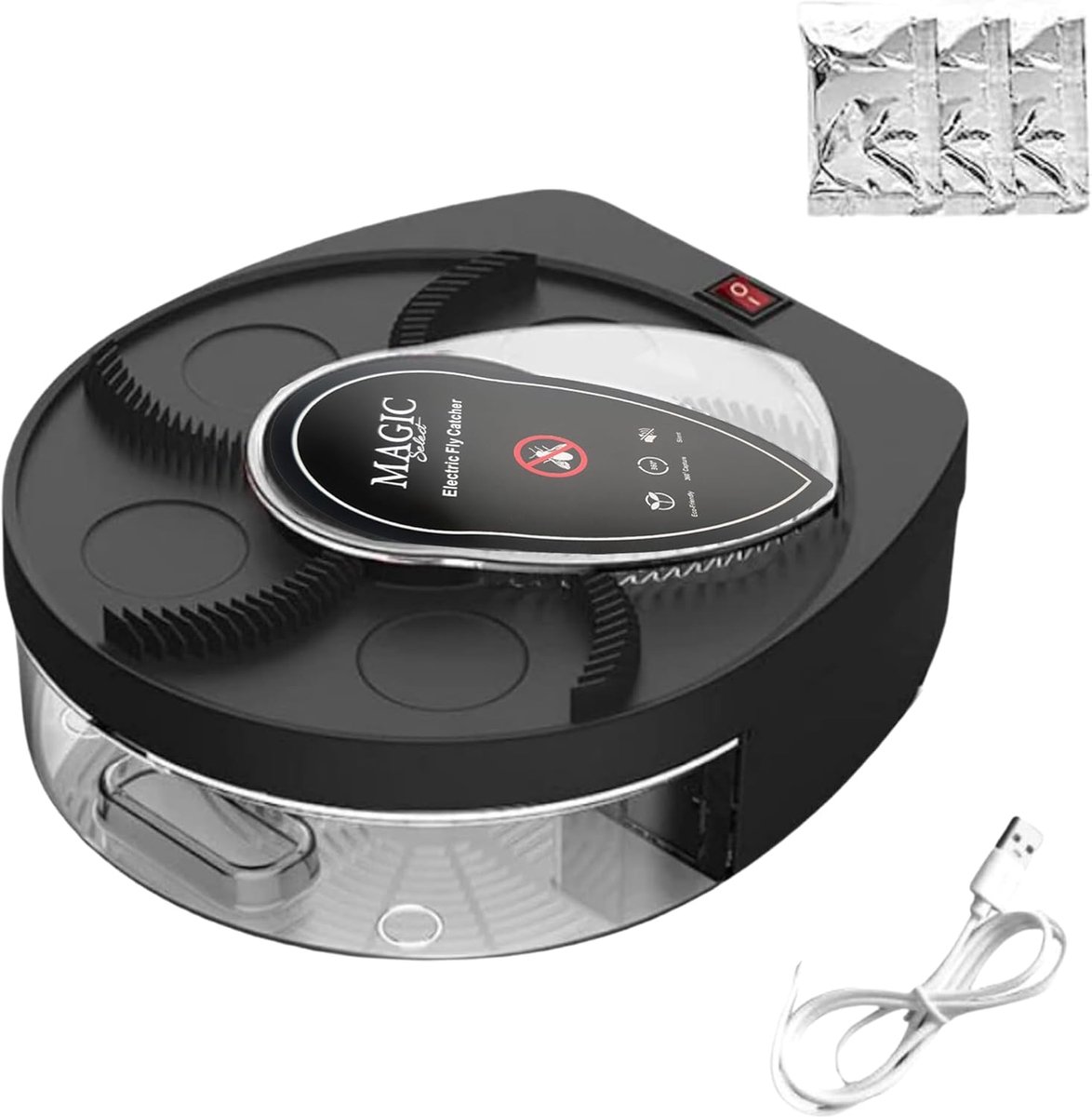 SnelShoppen - MAGIC SELECT Elektrische Vliegenzwatter - 360° Rotatable, Stil, USB Oplaadbaar, 72 Uur Accuduur, Inclusief Wandmontage en Vliegenlokstof