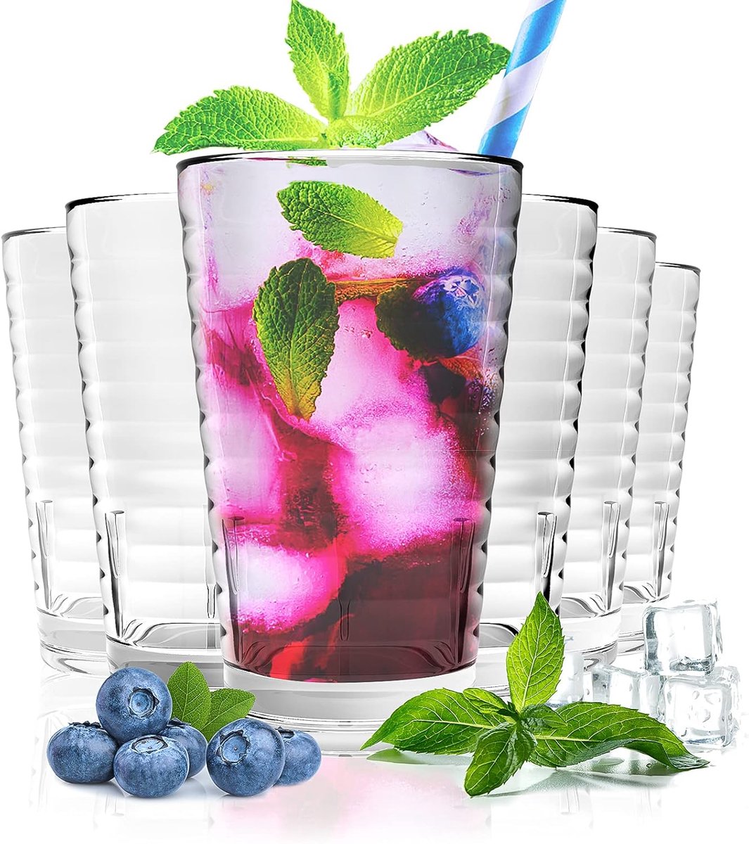 SnelShoppen - Stapelbare Plastic Glazen 385 ml Set van 6 - Vaatwasmachinebestendige Acryl Drinkglazen voor Camping, Picknicks, Barbecuefeestjes - Held
