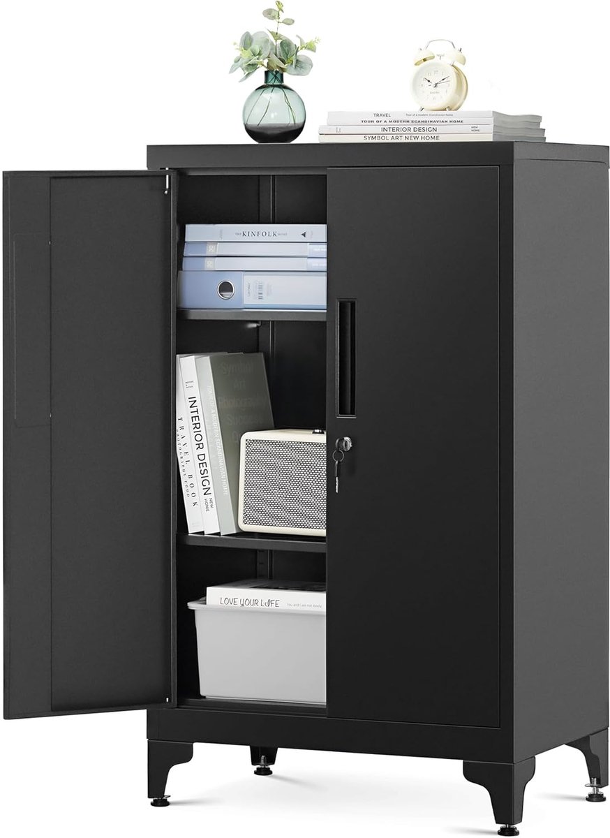Conway Living® - Archiefkast met slot - Kantoorkast - Opbergkasten met deuren - Multifunctionele - Garagekast - Dossierkast - Stalen kast - 90x60x40 cm