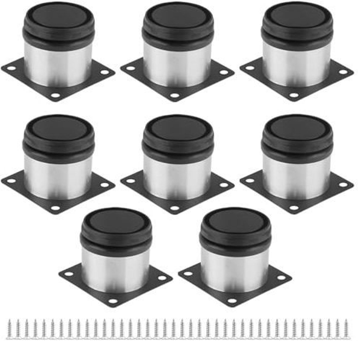 8-delige set met verstelbare meubelpoten, 5 cm lang, rond, roestvrij staal, Geschikt voor keukenmeubelen.