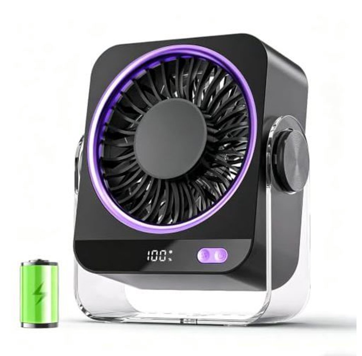 Bureauventilator, stille bureauventilator, USB oplaadbare 4000mAh batterij, 5 windsnelheden, mini ventilator