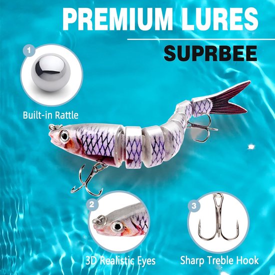 SnelShoppen - 5 Stuks Snoek Aas Set, Wobbler Crankbait, Vis Aas Swimbait, Realistisch voor Snoek, Zander, Baars, Forel, Vissen Accessoires — afbeelding 2