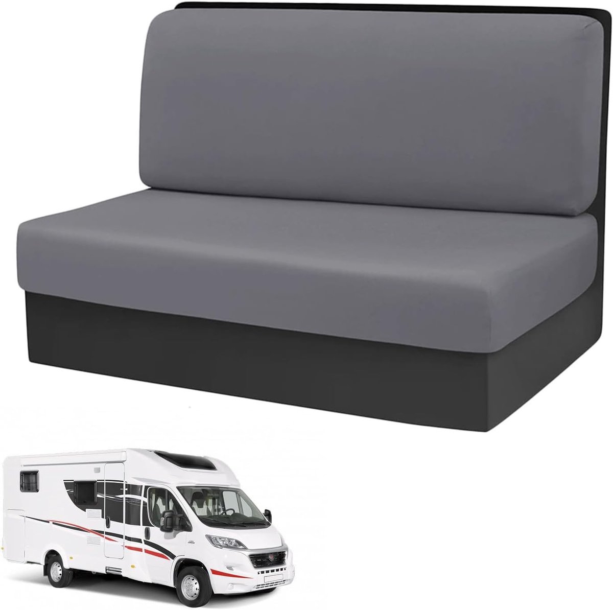 Stretchbare Zitkussens voor Caravan - 2-delige Set, Antislip, Wasbaar en Elastisch voor Motorhome en Camper Sofa, Ideaal voor Woonkamer en Bank (Donkergrijs)