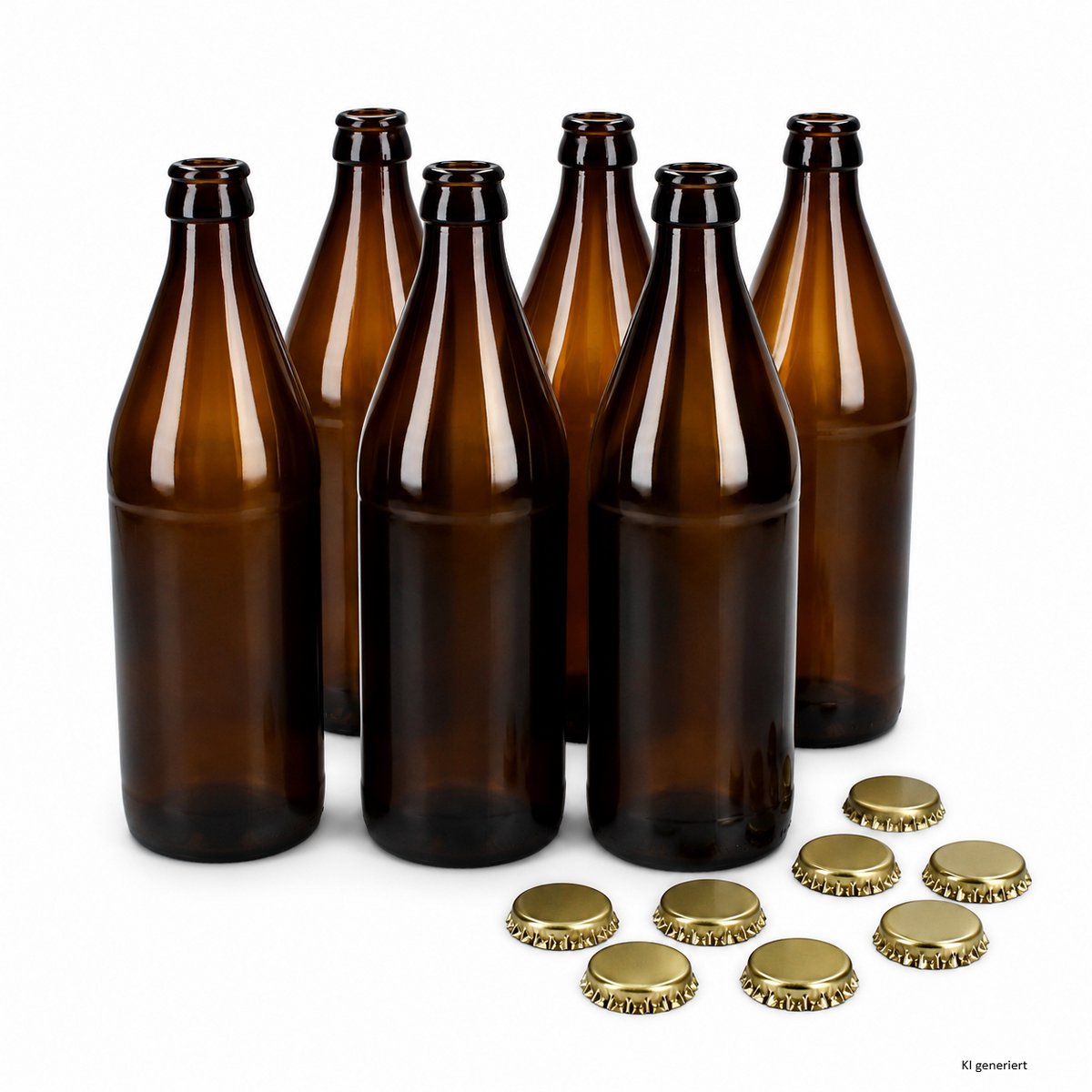 6-delige set bruine bierfles 0,5L met 8x gouden kroonkurken – 6x 24890 & 8x 24064