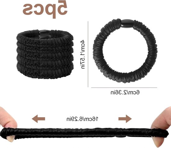 Zwarte satijnen scrunchies, 5 stuks zijden haarelastiekjes voor dames, ideaal voor slapen, sport en dagelijks gebruik — afbeelding 5