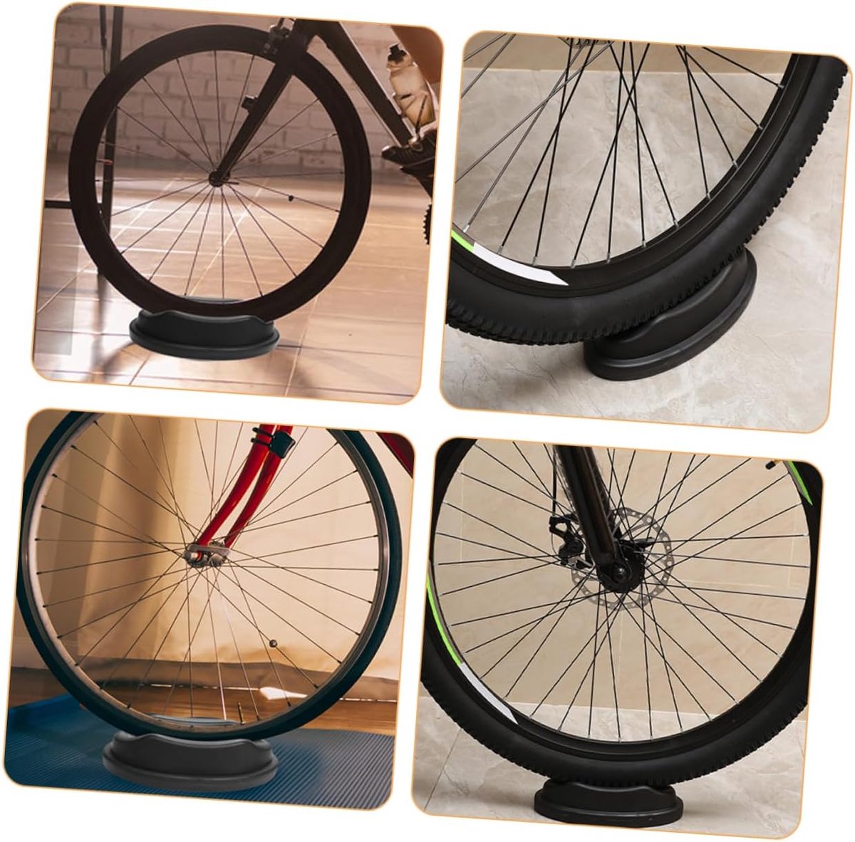 Fietsstandaard 4-pack - Voorwielblokken - Indoor Fietsen - Antislip Rubberen Pad - 22.5 cm Lengte - Zwart