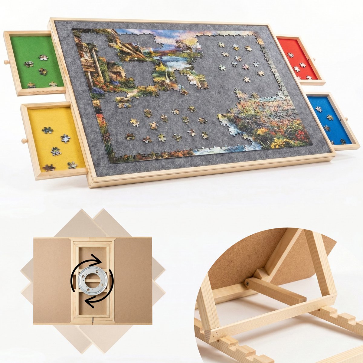 Puzzelbord 1000 stukjes - Verstelbaar & Draaibaar Puzzelbord - Puzzeltafel - Puzzelplaat met opbergsysteem - Portapuzzle - Puzzelplank - Puzzel bord