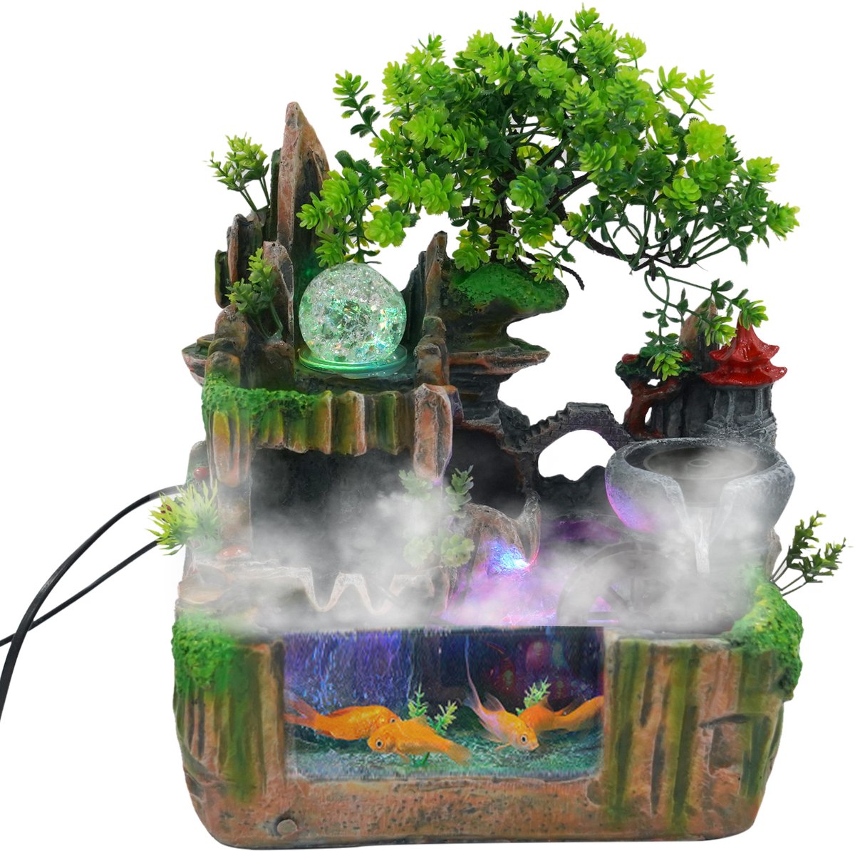 Waterfontein 30*18*33cm Led Rotstuin Licht Kamerfontein Mist-Effect Woonkamer Kantoor Deco