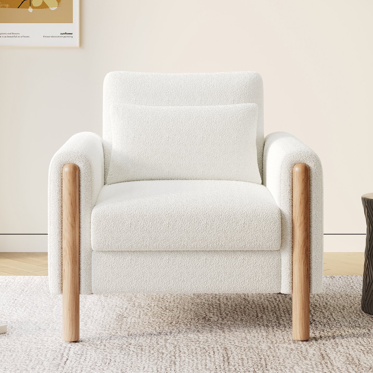 DESMIU Fauteuil 71 x 72 x 79 cm - Handmatig Verstelbare Rugleuning Met Kussen - Voor Woonkamer En Leeshoek - Teddy-Stof - Wit