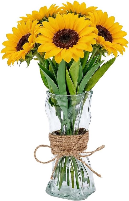 Decoratieve glazen bloemvaas onregelmatig gevormd 19,3 x 9,4 cm met jute touw voor boeket, bruiloft en interieurdecoratie