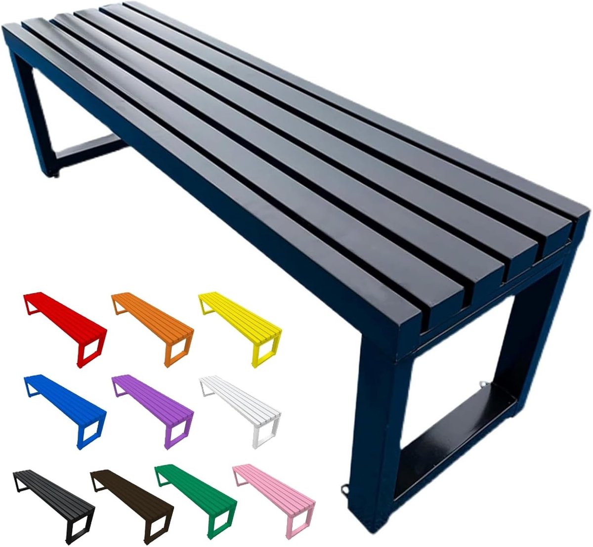 Metalen Patio Bank - Rugloze Tuinbank - Buiten Ontspannen - Sneldrogend Weerbestendig - 300kg Capaciteit - Zwart