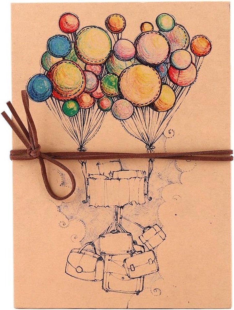 Vintage Stijl Scrapbook Foto Album met Ballonafbeelding op de Kaft - DIY Creatieve Knutsel met Kraft Papier voor Herinneringen en Foto's
