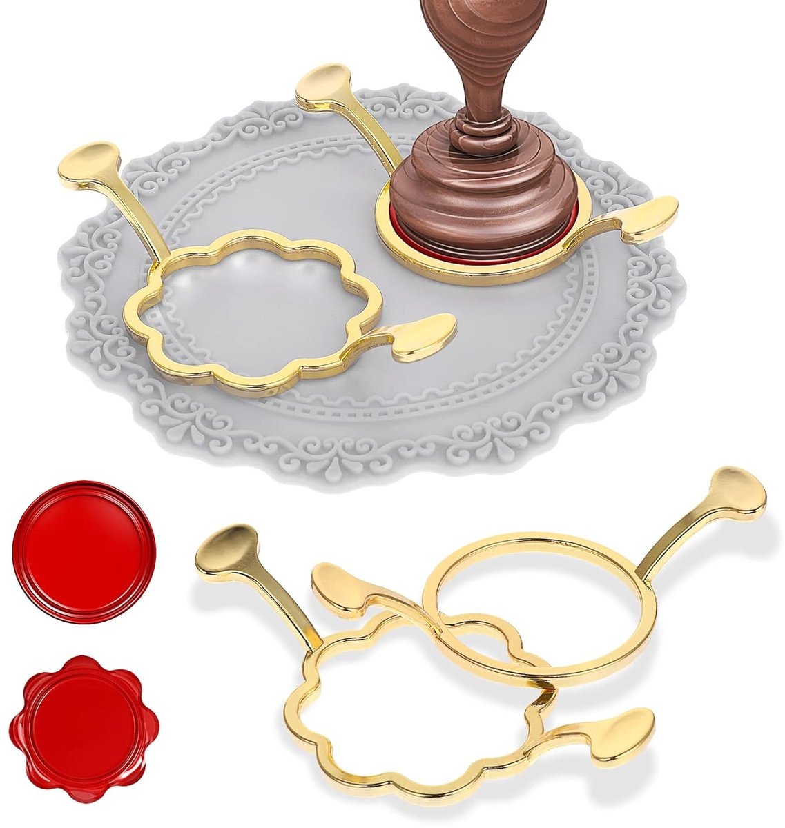 Waxzegel Stempelset met 2 Stukken, Rond en Bloemvormig, Inclusief Siliconen Mat voor Cadeauverpakking en Creatieve Projecten