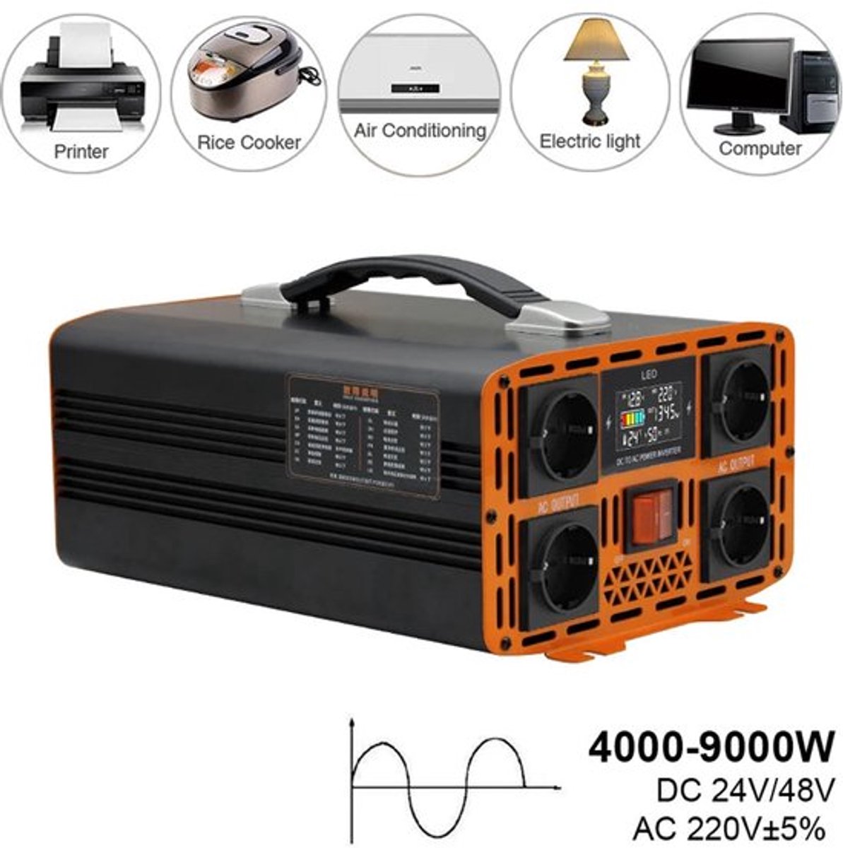 Omvormer – Spanningsomvormer – Inverter – Stroomomzetter – 7000W Vermogen – Pure Sinusgolf – Compact Design
