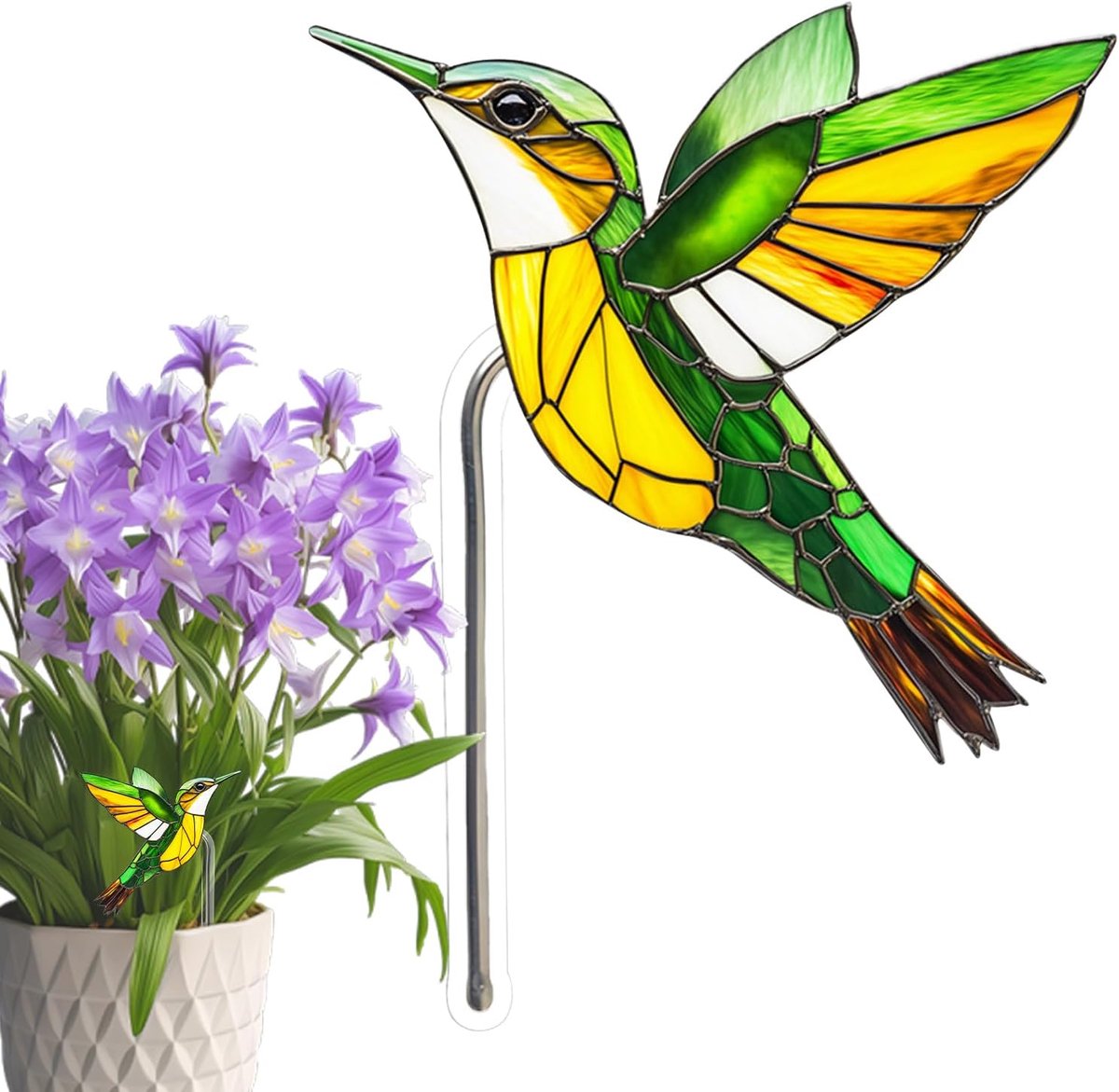 Decoratieve Tuinstok - Vogel Figuur - Tuin Decoratie - Glas Schildereffect - 12 cm Breed - Gekleurd