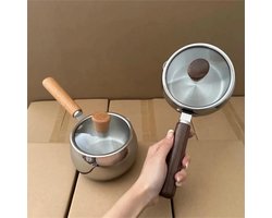 Melkpot Roestvrij Staal - Mini Kookpan - Thuis Koken - Gelijkmatige Warmte - 850 ml - Donkerbruin