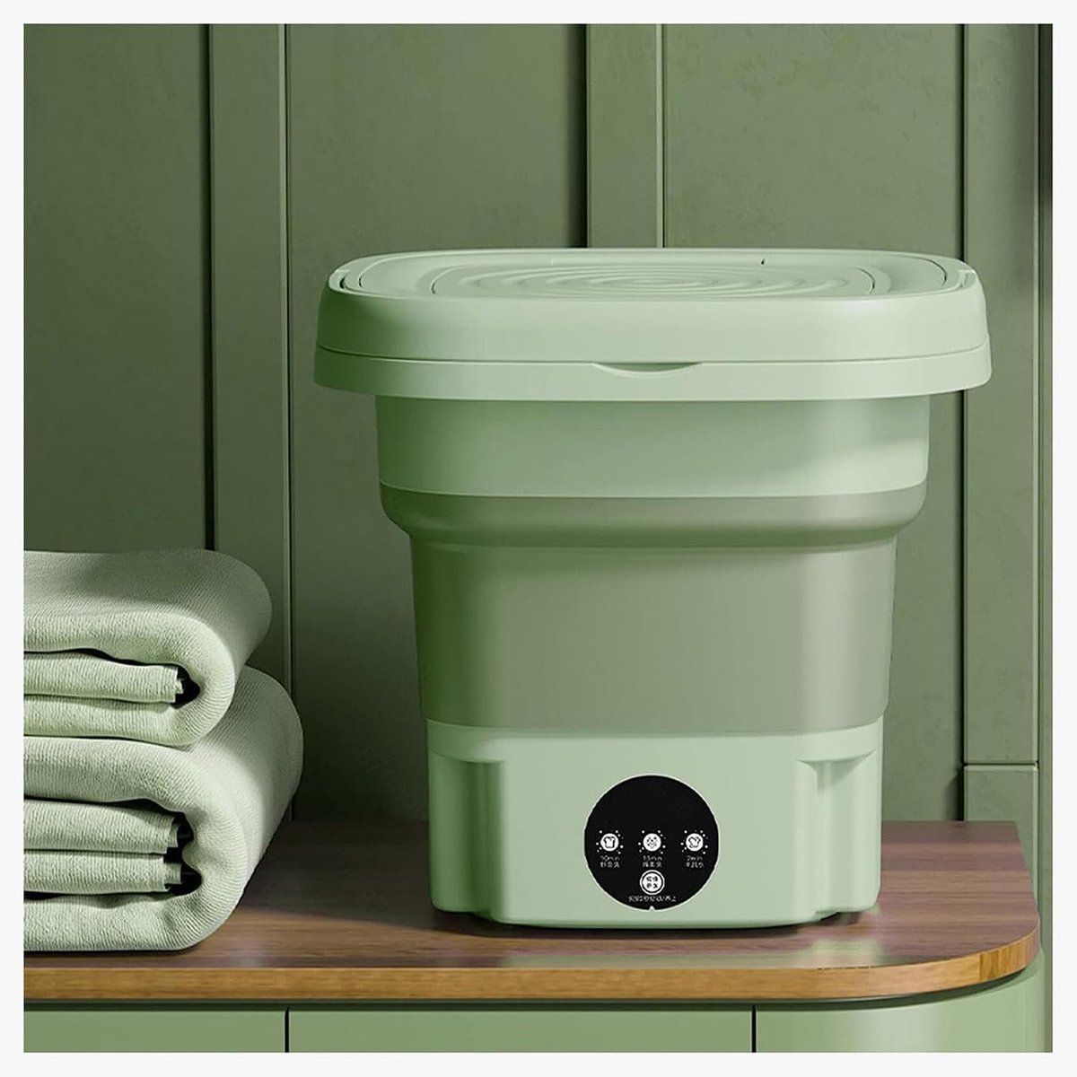 Mini Wasmachine Opvouwbaar Apparaat Reizen en Kleine Was Met Blauw Licht 8L Capaciteit Groen
