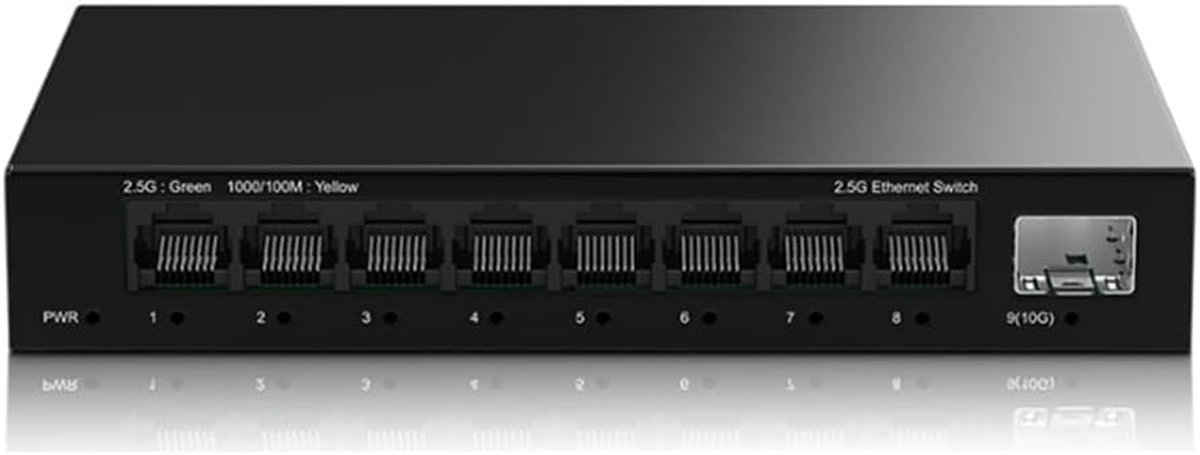 Netwerk Switch - Ethernet Hub - Snelle Dataoverdracht - 8 Poorten 2.5GB - 18 x 13 x 8 cm - Zwart