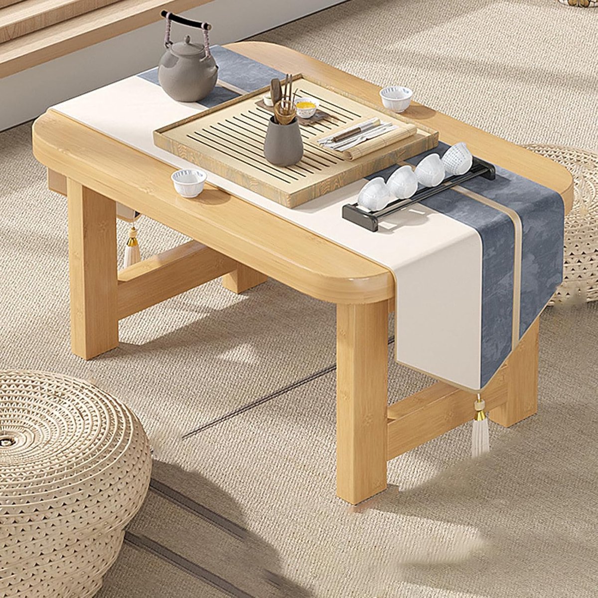 Japanse salontafel - Lage houten tafel - Thee drinken - Opvouwbaar en stevig - 60x40x35 cm - Natuurlijk hout