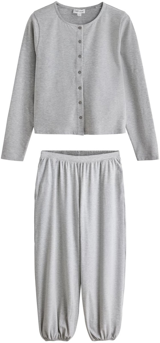 Next Dames - Jersey pyjama met lange mouwen, knopen en ballonpijpen - Grijs Grey