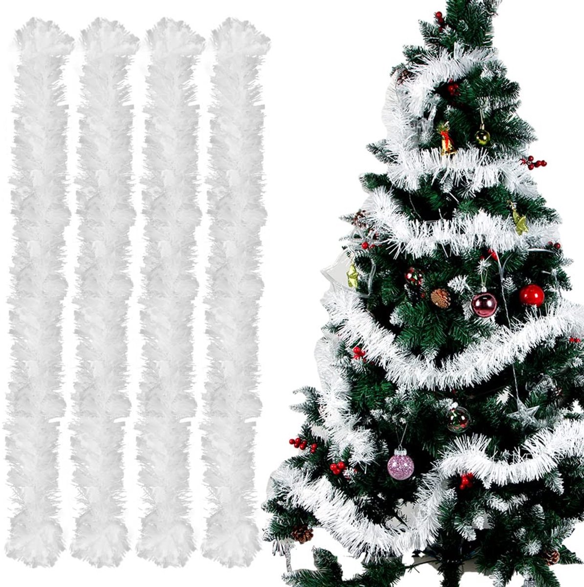Dailygoods- Kerstslinger 4 stuks - 2 m lang - Metallic - Decoratie - Hoogwaardig metaaldraad - Duurzaam en herbruikbaar - Kerstdecoratie