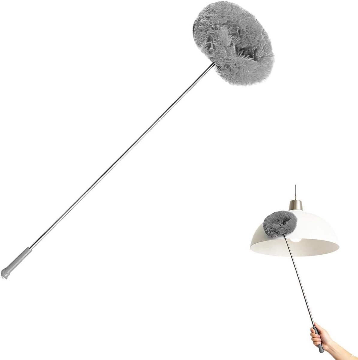 Plafondventilator Stofdoek - Verlengstok Stoffer - Hoge Plekken Reinigen - Krasvrije Vezels - Tot 115 cm - Grijs