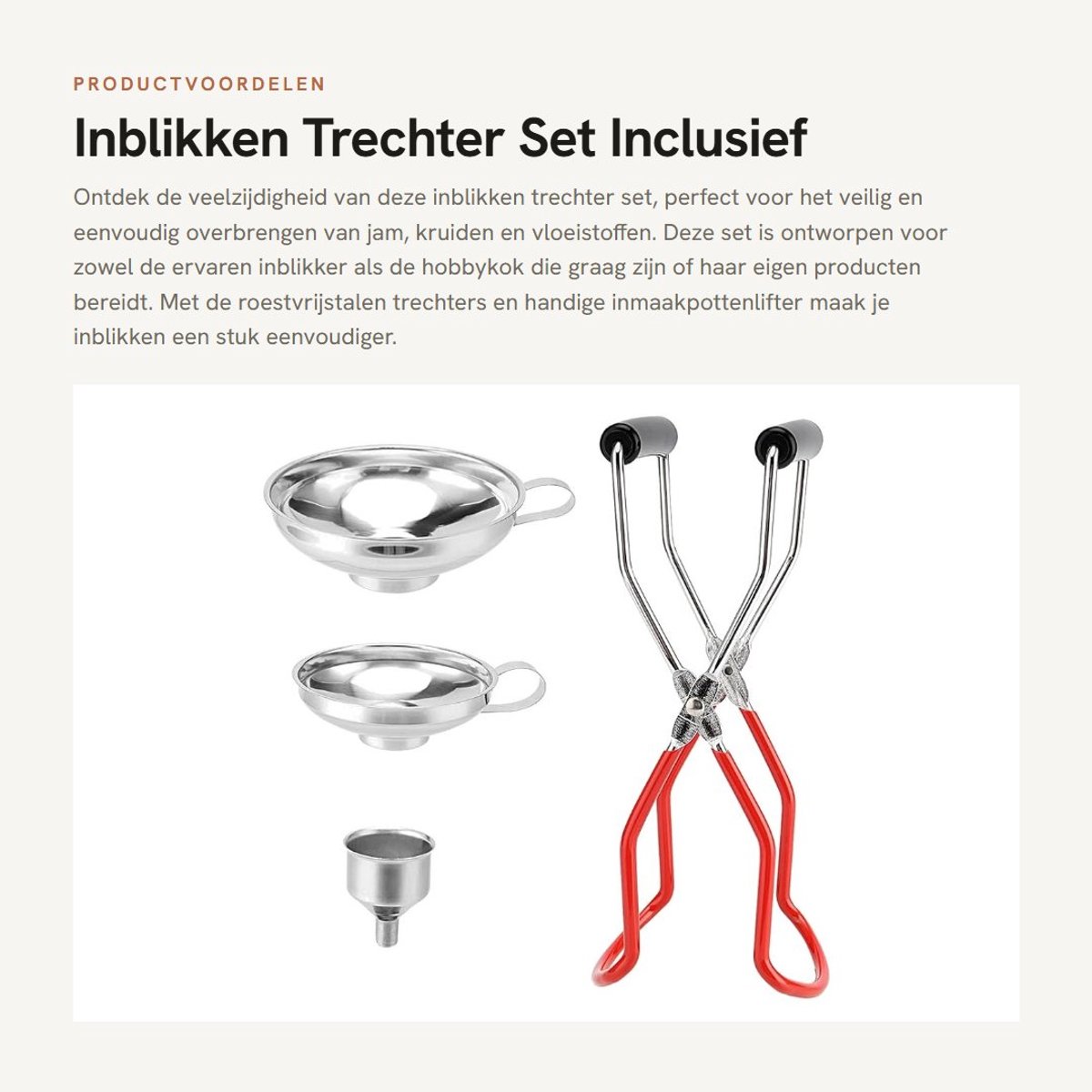 Dailygoods- Trechter Set 3 Stuks - Roestvrij Staal - Inblikken Trechter - Inmaakpottenlifter - Menglepel - Voedselveilig Materiaal - Keukengerei