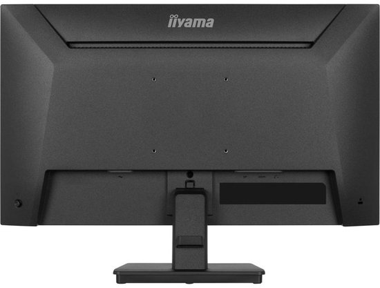 Achterkant van een zwarte monitor met iiyama logo en stand.