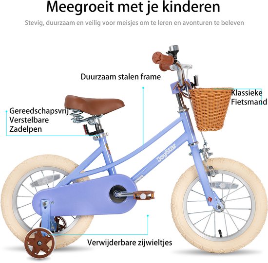 Joystar Fantasy Kinderfiets voor Meisjes - 14 Inch - Mand - Zijwieltjes - Bel - Handrem - Paars - Geschikt voor buitenactiviteiten in de lente van JOYSTAR — afbeelding 5