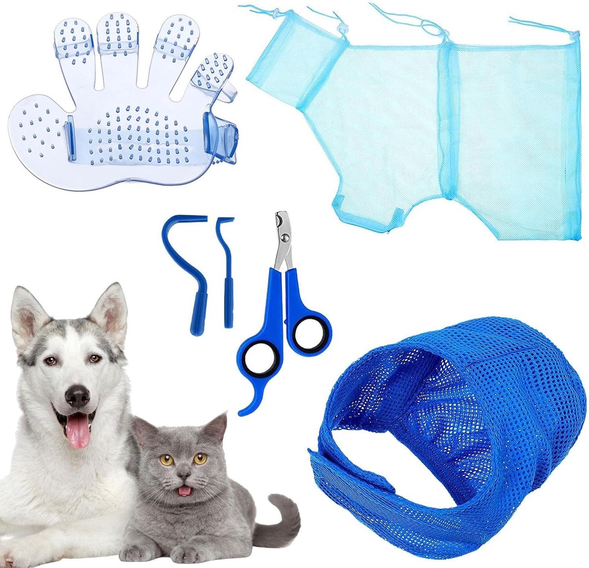 Kattenverzorgingsset - Kattenbadtas Verzorgingskit - Veilige Verzorging Thuis - Ademend en Comfortabel - 5 Delig - Grijs