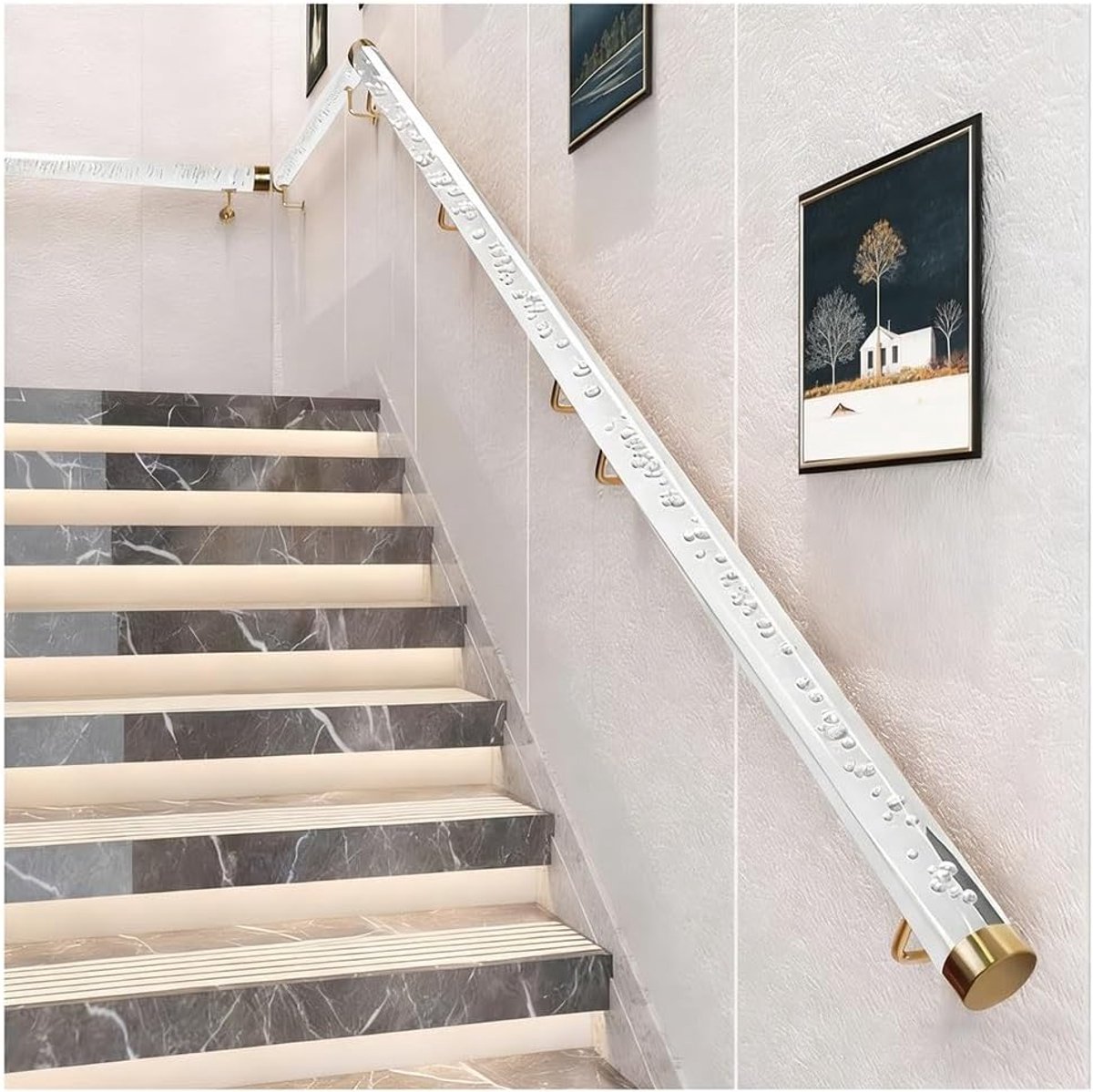 Acryl Trapleuning - Veiligheidsleuning Binnen - Trap Gebruik - Roestvrij Staal Connectoren - 200 cm - Transparant