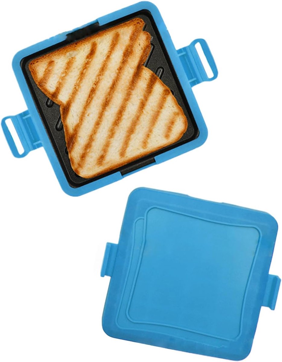 Sandwich Maker - Tosti Apparaat - Snel Ontbijt Maken - Draadloos Magnetron Gebruik - 16 cm Breed - Blauw