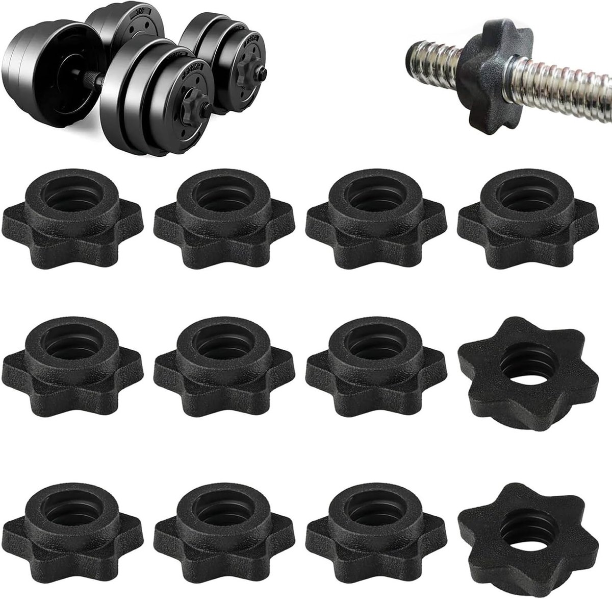 12 Stuks Dumbbell Schroeven – Stervormige Klemmen 25 mm – Duurzaam PVC – Voor Fitness, Thuisworkouts en Sportschoolgebruik