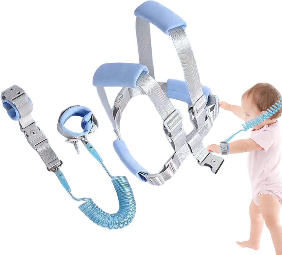 Veiligheidstouw Kinderen - Volgriem Peuters - Veilig Buiten - Glow-in-the-dark - 1.5m tot 2.5m - Blauw