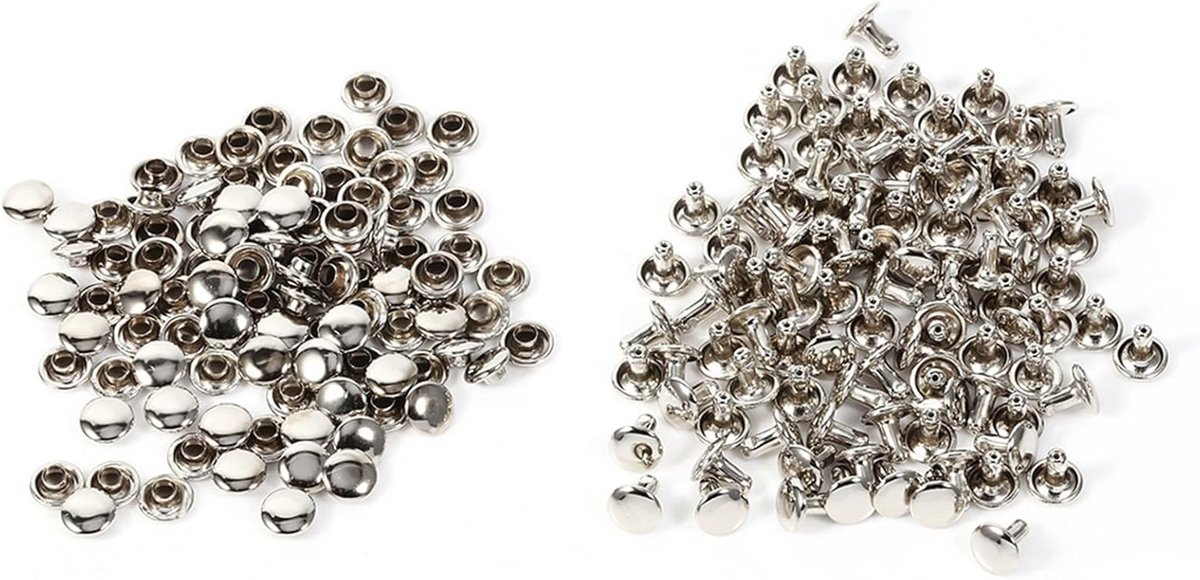 100 Stuks Zilveren Rivets, 80 x 80 mm, Dubbele Caps, Holle Rivets voor Tassen, Schoenen en Kledingaccessoires
