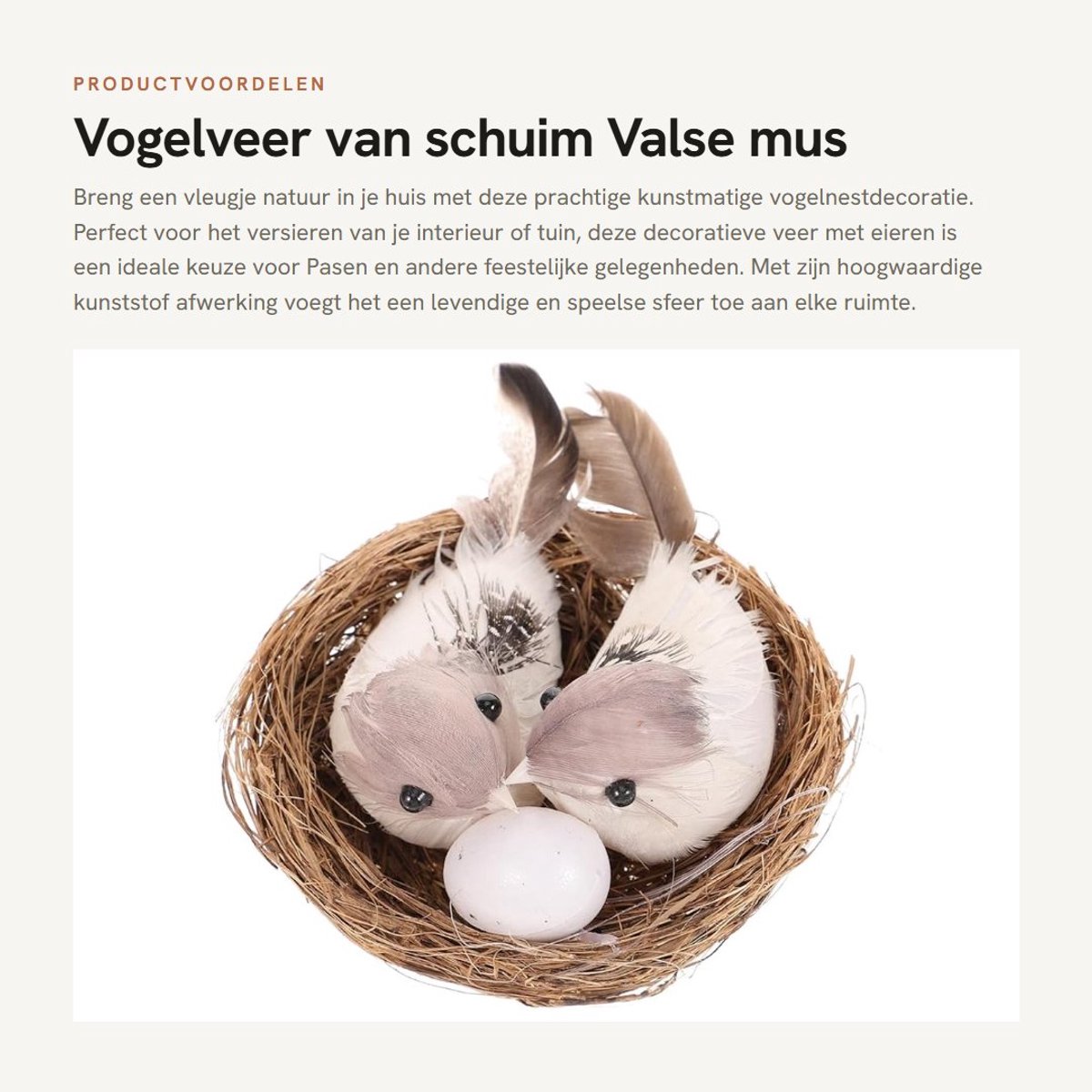 Dailygoods- Vogelveer Kunststof/Nest met Eieren - Decoratie voor Thuis - Bruiloftsdecoratie - Binnen/Buiten Versiering - Hoogwaardig Materiaal - 9 x 7 x 5 cm