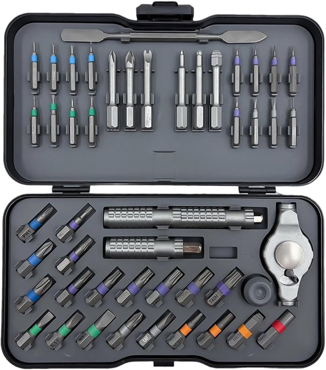 Magnetische Ratelschroevendraaier - 47-in-1 Set - Klus Klussen - Compact T-handvat - 47 Delig - Grijs