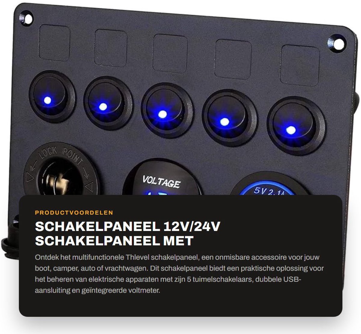 Dailygoods - Schakelpaneel - 12V/24V schakelpaneel met tuimelschakelaars - USB-oplaadpunt - Waterdicht - Geschikt voor boot camper auto vracht...