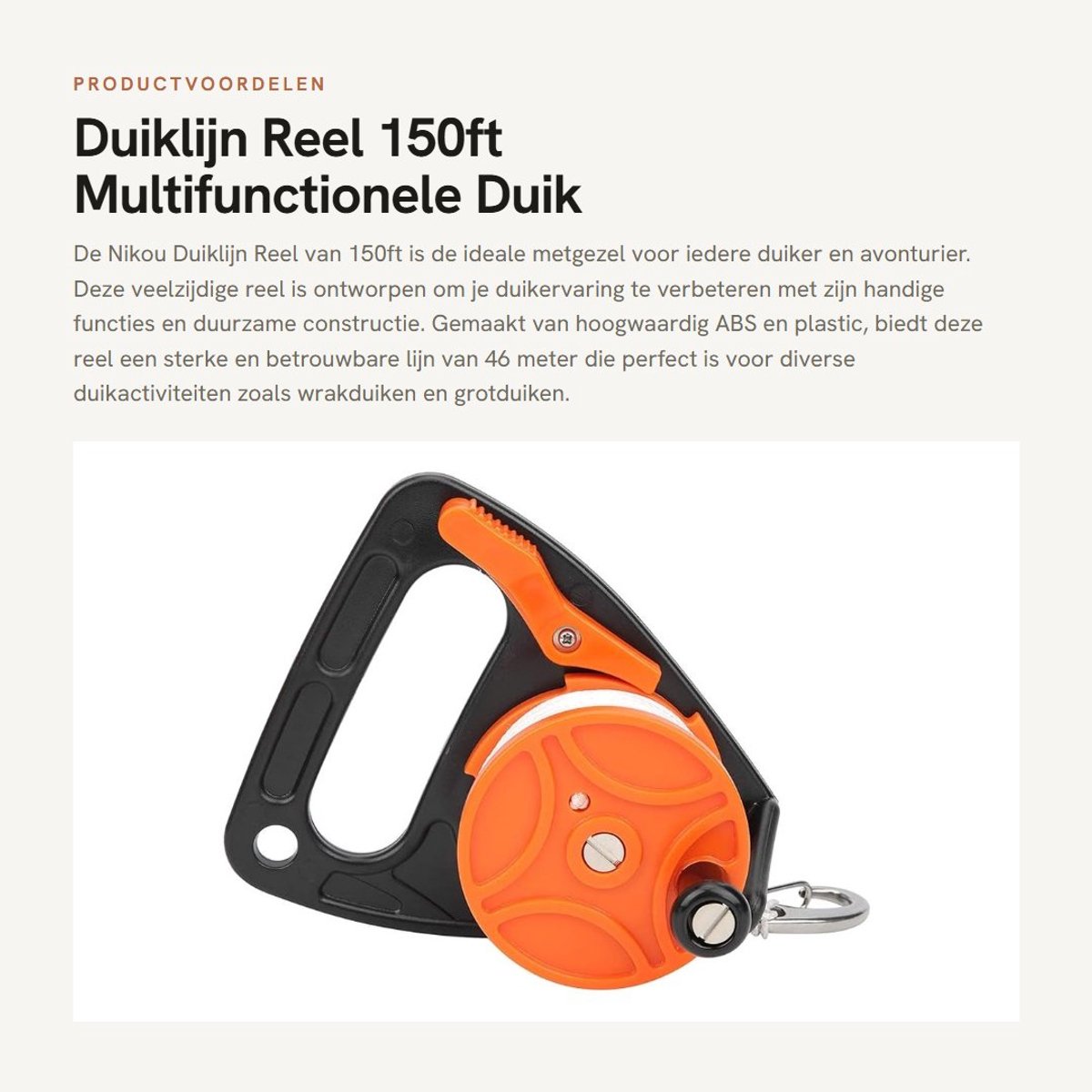 Dailygoods- Duiklijnhaspel 46m/150ft - Multifunctionele Duik Reel - ABS Kunststof - Handgreep - Lichtgewicht 317g - Gebruiksvriendelijke Bediening - Duikrol